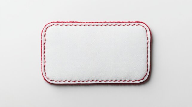 A textured, rectangular patch with a white surface and red stitching, suitable for branding or customization.