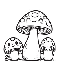 Coloring page design cute mushroom friends