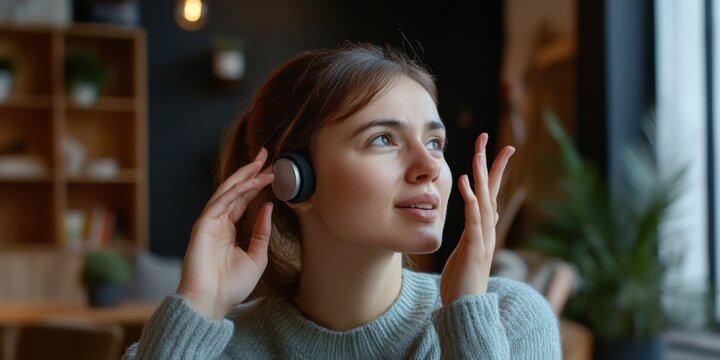 A person with a hearing impairment participating in a video call with captions or sign language