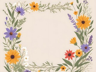 Obraz premium A Colorful Floral Frame with a Beige Background
