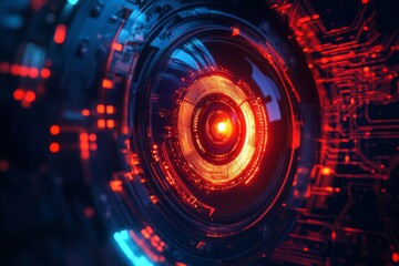 Obraz premium Futuristic Technology Lens with Red and Blue Glowing Lights