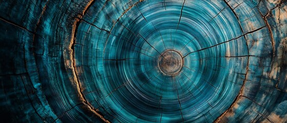 Blue-Tinted Tree Rings with Natural Cracks
