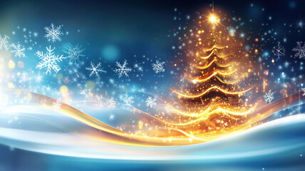 Sparkling Christmas tree of lights and white snowflakes