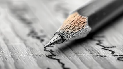 Close-up of a Sharpened Pencil Point on Paper, Ready to Write or Draw