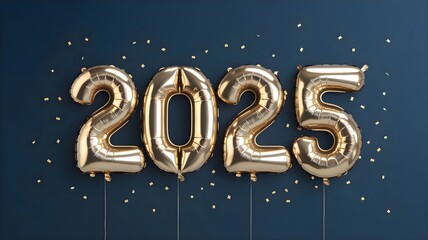 Golden 2025 New Year Celebration Balloons with Festive Confetti on Dark Background – Perfect for New Year's Eve Designs