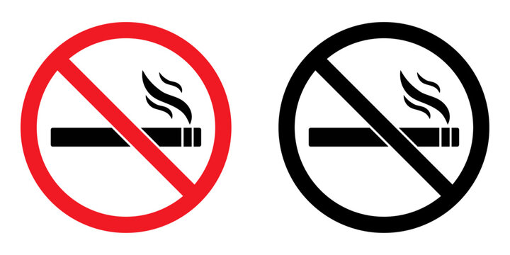 No smoking area sign printable red and black stop symbol icon set ban silhouette icon design template.no smoke. ban. Cigarette.