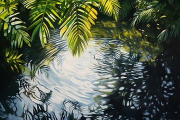 Palm Fronds Reflecting in Rippling Water