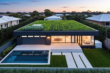 Eco-Friendly Modern Home Featuring Green Roofs and Sustainable Energy Solutions