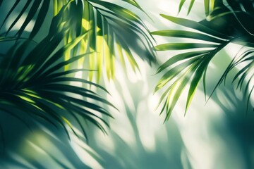 Obraz premium Lush Green Palm Fronds Casting Shadows on a Light Background