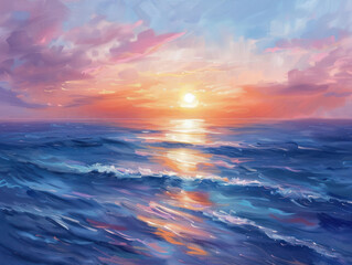 A peaceful sunset over the ocean, with the last rays of light casting a soft glow on the water's surface.