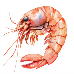 cute Shrimp watercolor clipart illustration isolated
