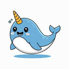 Vector illustration of a kawaii blue narwhal on a white background © Soraia Akter