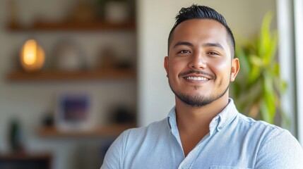 Fototapeta premium Confident Young Man Smiling in a Bright Modern Workspace