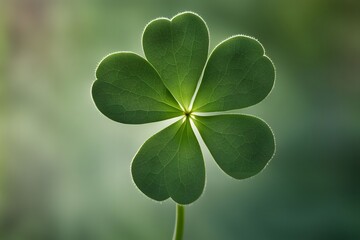 A close-up of a clover with intricate vein details softly glowing against a blurred background, Ai generated