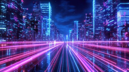 Fototapeta premium Neon Cityscape with Glowing Lights