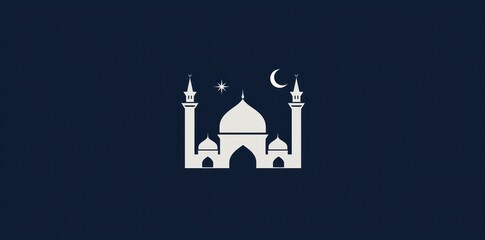 A White Silhouette of a Mosque Against a Dark Blue Background
