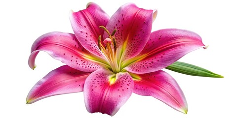 Fototapeta premium AI Drone Photo: Large Pink Lily, White Background, Poster Design