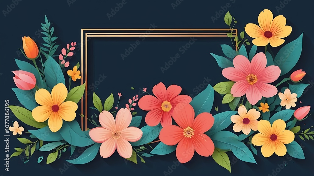 Wall mural frame with flowers