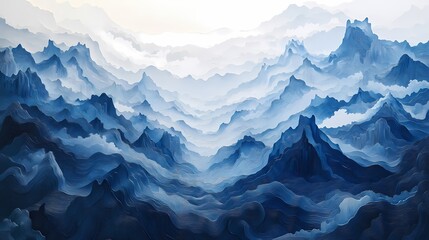 Traditional blue and white Chinese landscape origami art poster background