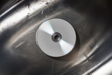 Obraz premium 스테인리스 금속 철판 텍스쳐 위 CD DVD 디자인 목업 템플릿