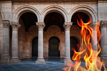 Obraz premium Timeless Classic Architecture Featuring Stone Arches and Fiery Accents