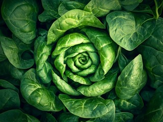 A Close-Up View of Spinach Leaves Forming a Rosette Pattern