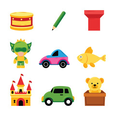 Fototapeta premium Vector Set of Hand Drawn Children's Toys Illustration. Whimsical Designs for Playful Spaces