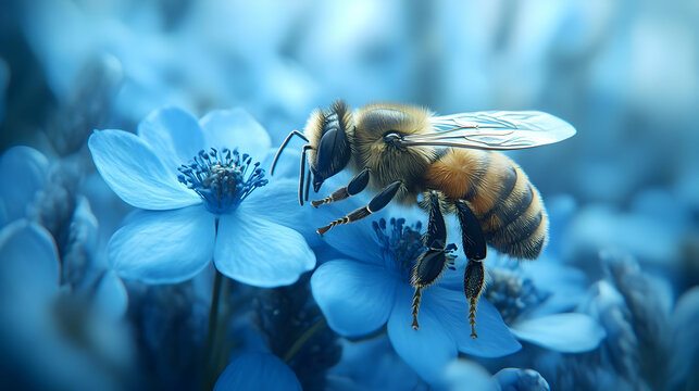 A Bee Landing on a Blue Flower Illustration