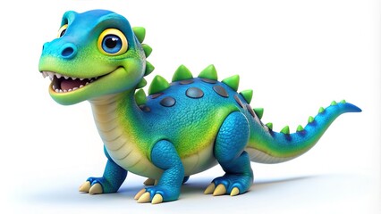 Obraz premium Cute Blue and Green Dinosaur Smiling - Rule of Thirds