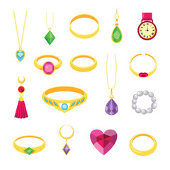 Vector Set of Hand Drawn Jewelry Illustration. Elegant Accessories Collection for Fashion and Design