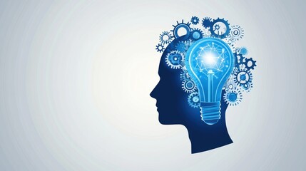 Conceptual Illustration of  Human Mind with Lightbulb