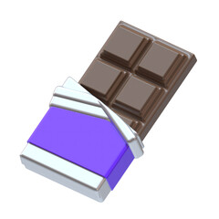 Chocolate bar, 3D icon, wrapped, sweet, candy, snack, dessert, artisanal chocolate, wrapping, food industry, food illustration, digital resource, consumer culture, realistic design