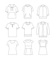 Vector Hand Drawn Illustration Set of Various Clothing Types