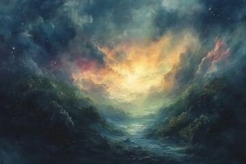 Fototapeta premium Explore the enchanting beauty of a dreamy night sky with watercolor stars in stunning navy hues