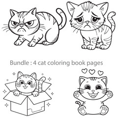 4 Combo Cat Coloring Page 