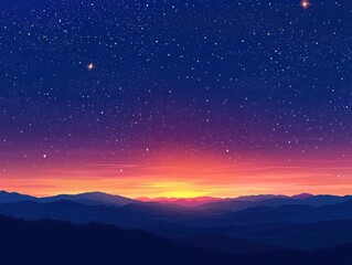 Capture the enchantment of a dreamy twilight sky adorned with soft golden stars in watercolor art