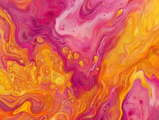 Fototapeta premium Abstract Swirling Yellow and Pink Paint with Gold Flecks