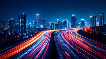 Fototapeta premium Urban Nightscape with Light Trails Photo