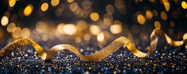 Golden ribbon on sparkling background, festive