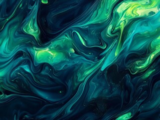 Obraz premium Abstract Swirling Green and Blue Liquid Painting