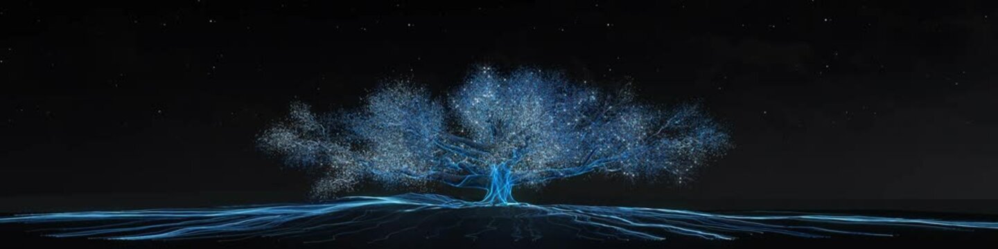 Ultra-wide screen technology particle tree rotates 360&deg;