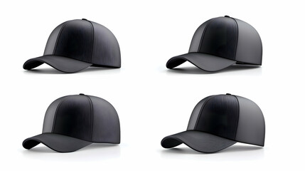 ​Realistic 3D mockup set of black caps, including sport baseball caps