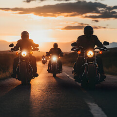 A motorcycle club riding together on the open road