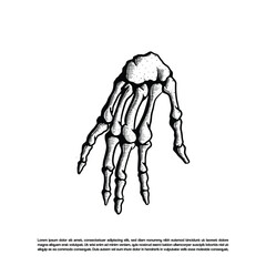 Hand drawn bone vector, Skeleton hand illustration isolated on  white background