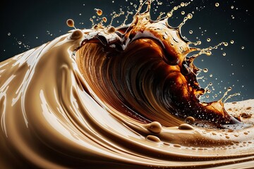 Creamy Coffee Wave Burst with Droplets and Splashes in Three-Dimensional Texture