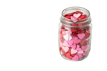 mason jar filled with pink and red heart shaped confetti, perfect for celebrations and romantic occasions. This vibrant display adds cheerful touch to any setting