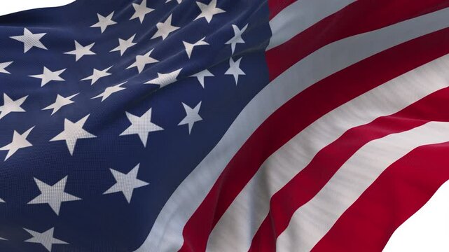 American flag waving and swirling, looping Close-up camera angle with transparent background. Drag and drop ready to use.