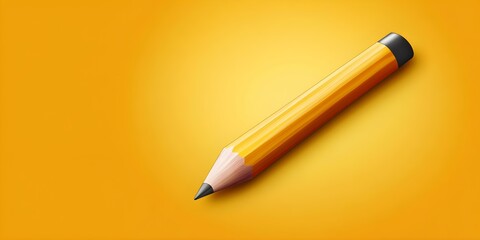 A single pencil icon located on the right side, set against a panoramic yellow background with space for copy --ar 3:2 --s 50