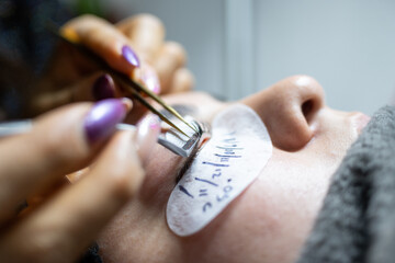 Detail of professional application of false eyelashes