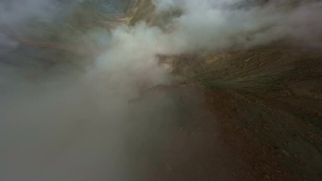 FPV drone flying through clouds